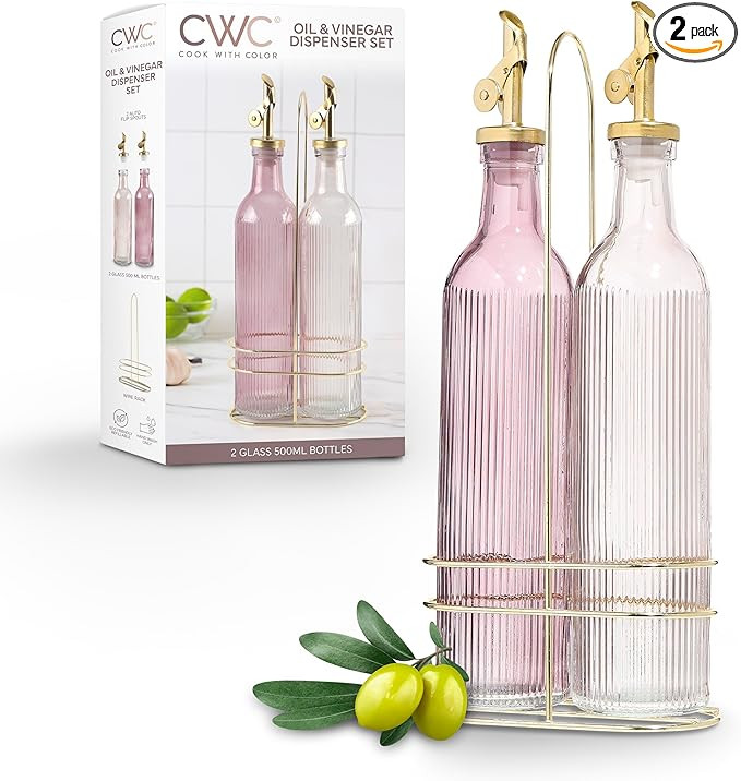 COOK WITH COLOR Glass Olive Oil Bottle Dispenser - 2 Pack- 17oz Oil and Vinegar Cruet - Olive Oil... | Amazon (US)
