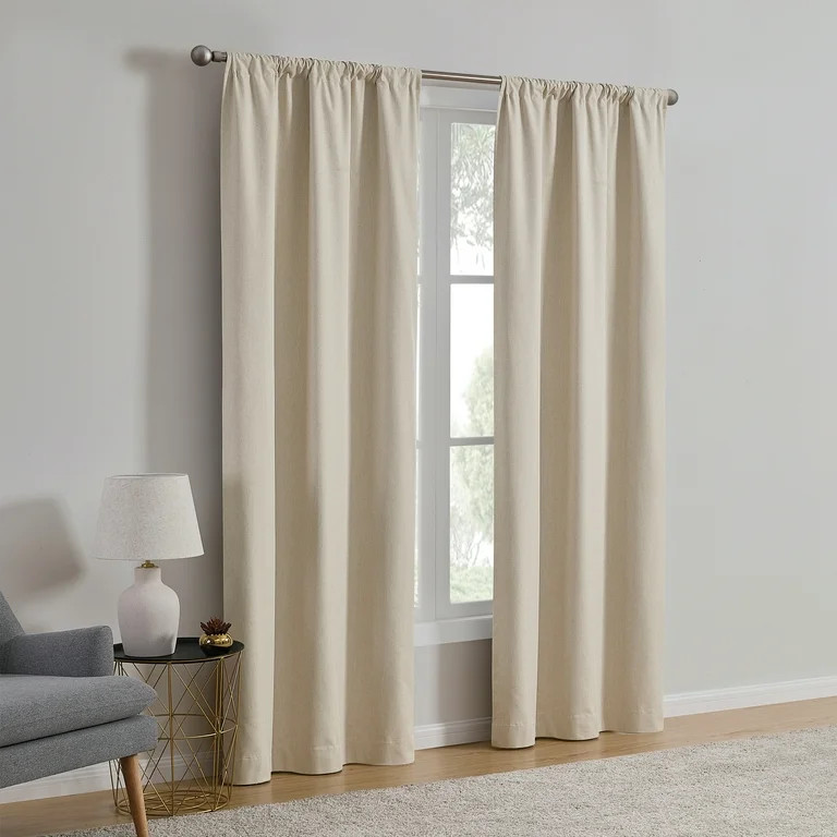 Mainstays Iris Linen Look 100% Blackout Curtain Panel Pair, Set of 2 Room Darkening Drapes for Be... | Walmart (US)
