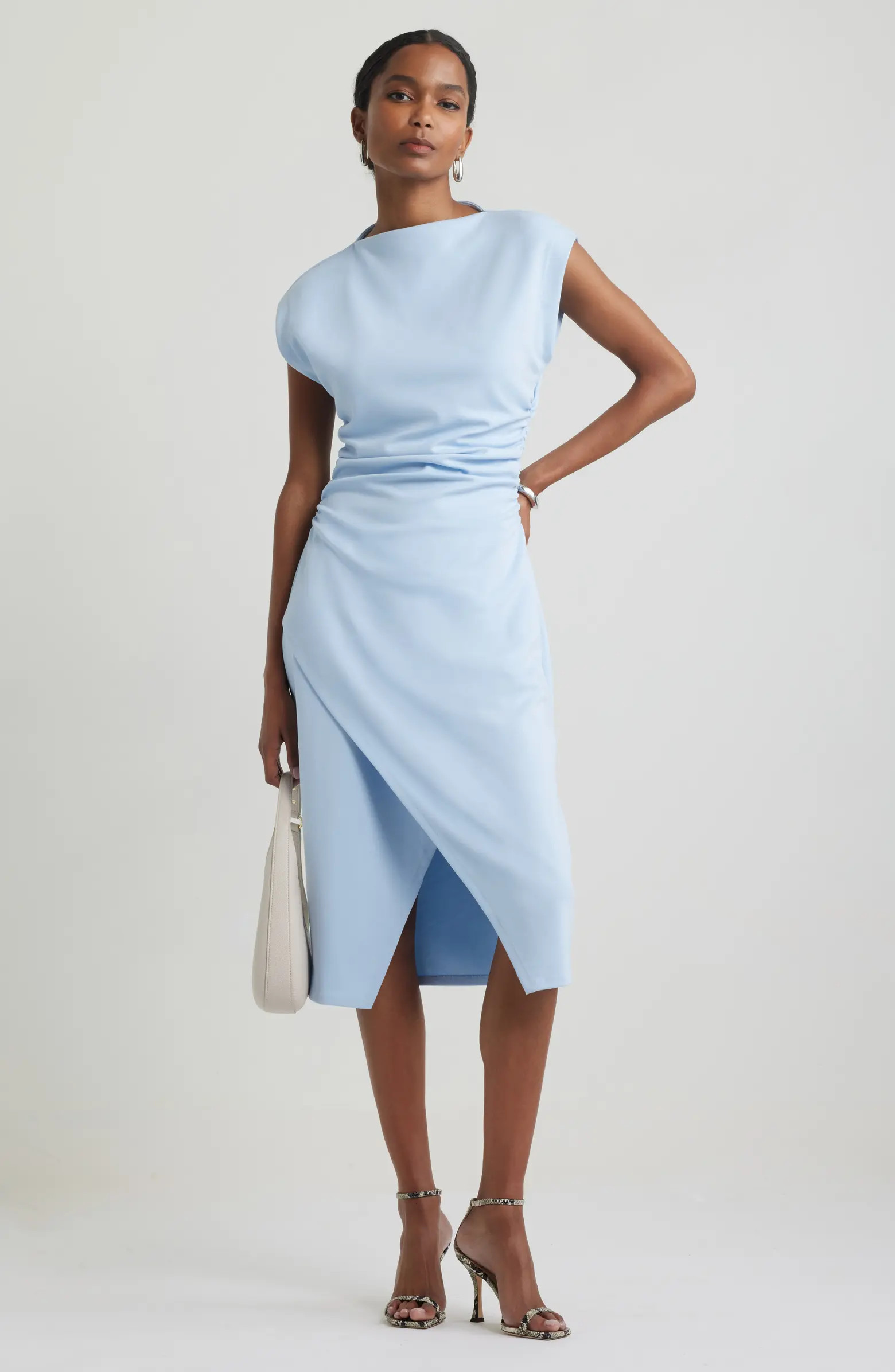 Ruched Funnel Neck Midi Dress | Nordstrom
