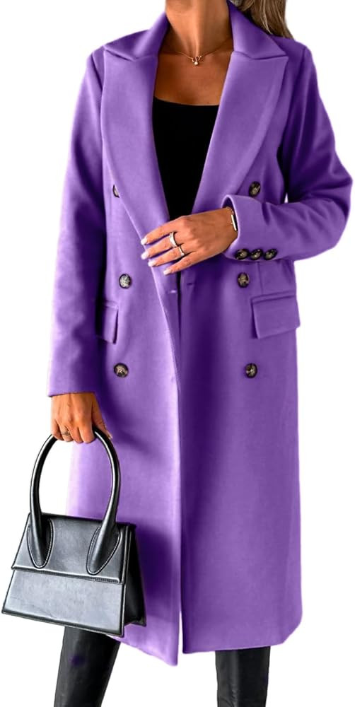 IDEALSANXUN Womens Long Wool Coat Double Breasted Trench Coat Fall Winter Clothes | Amazon (US)