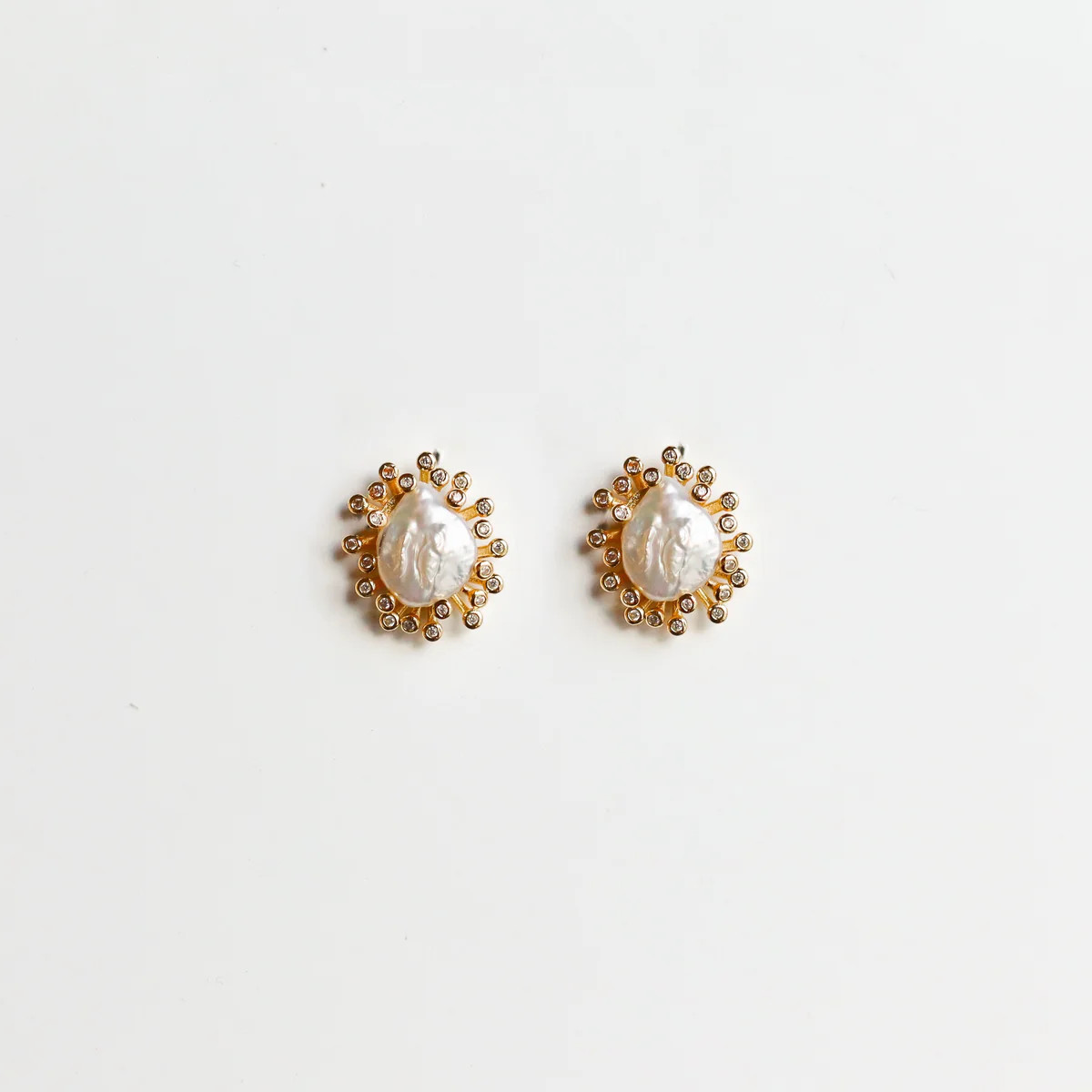 Diamond Burst Pearl Studs | Vivian Drew