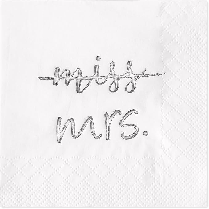 Crisky Silver Miss to Mrs Cocktail Napkins for Bridal Shower Engagement Bachelorette Party Desser... | Amazon (US)