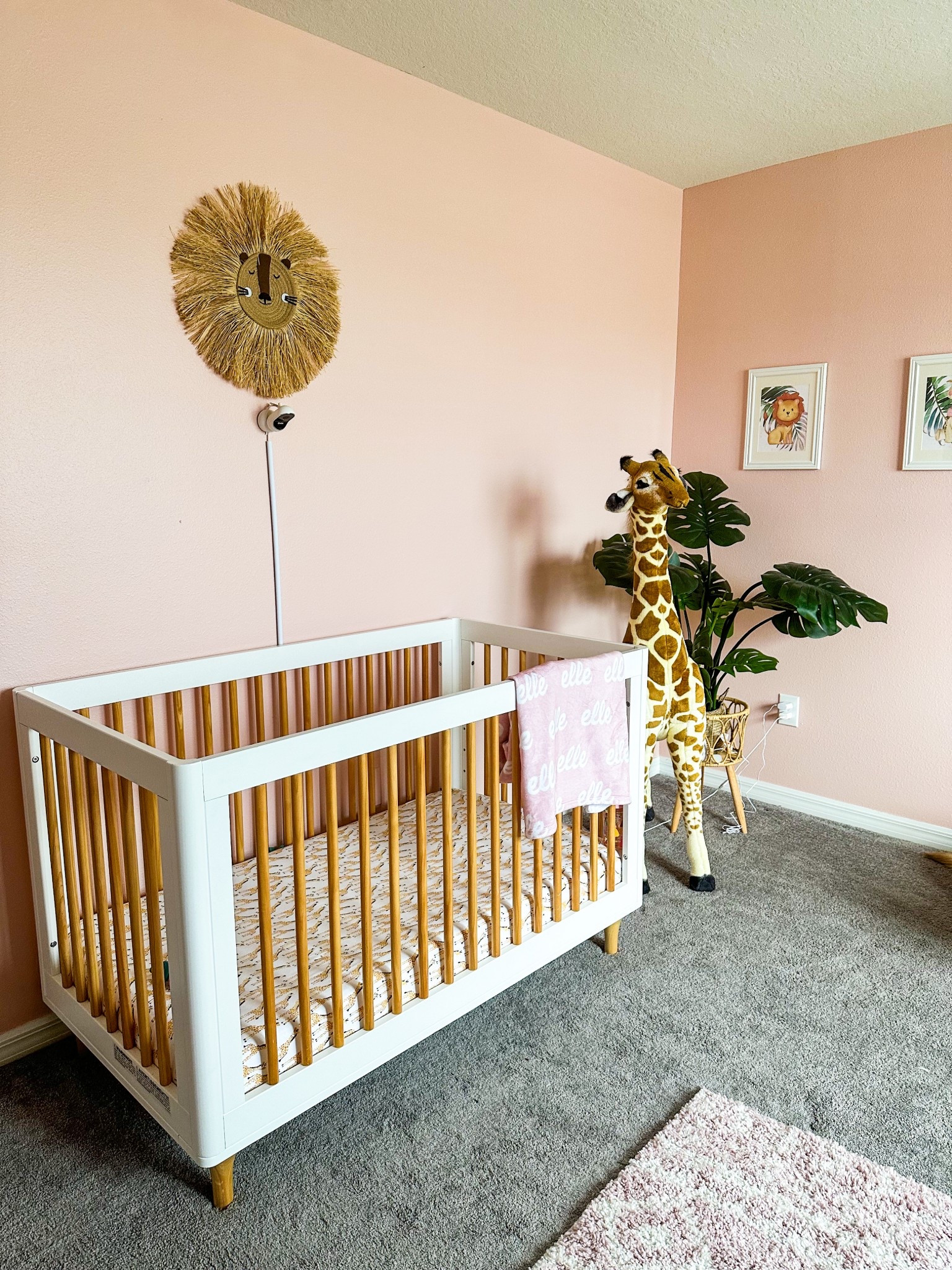 Nursery. Safari. Jungle. Baby girl. Baby. Bedroom. Pink. Animals. Wild. Giraffe. Lion. Crib. 

#LTKKids #LTKHome #LTKBaby