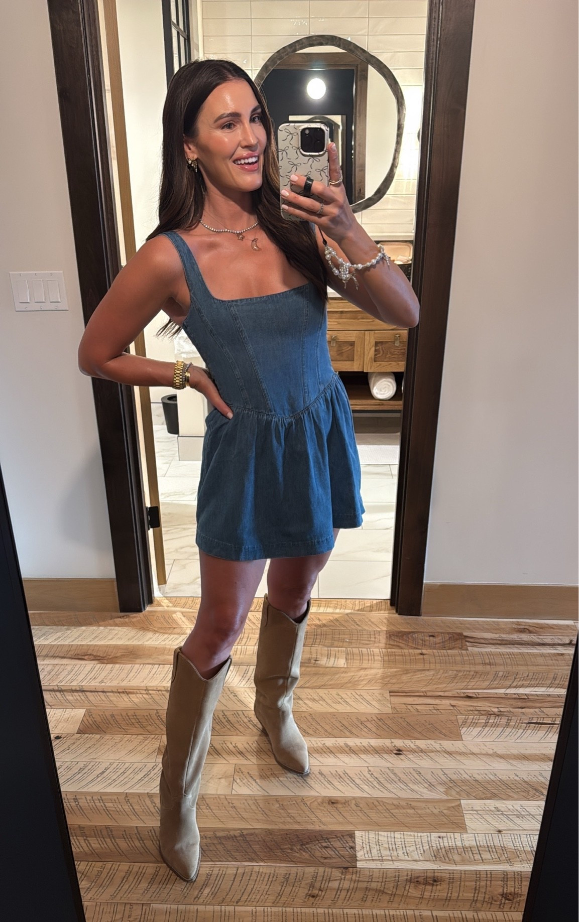 Country concert outfit! Denim dress / skort - wearing a small + western boots👏🏻

#LTKootd