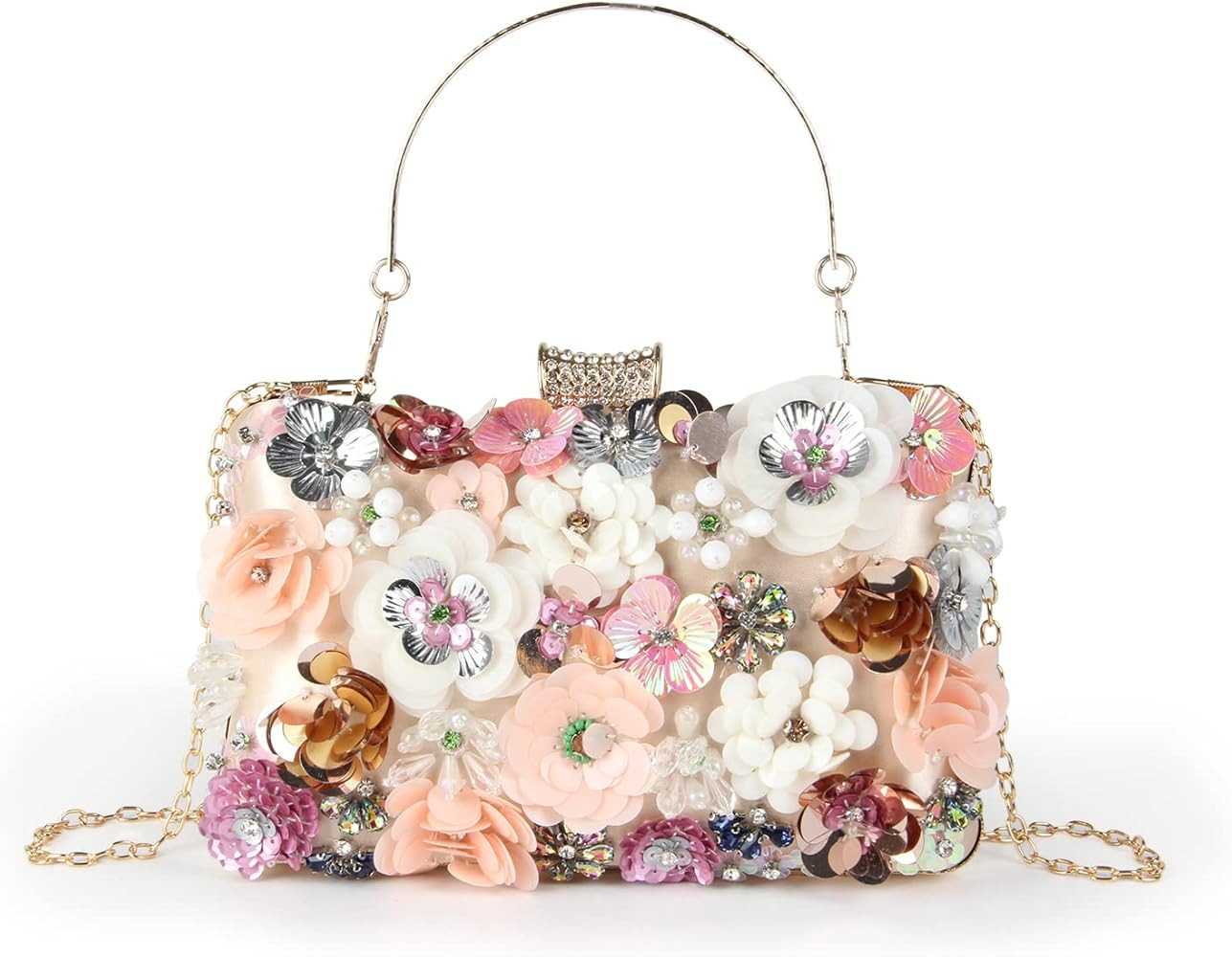 LHHMZ Women Elegance Floral Evening Clutch Bags Flowers Beads Wedding Tote Bags Bride Shoulder Ha... | Amazon (UK)