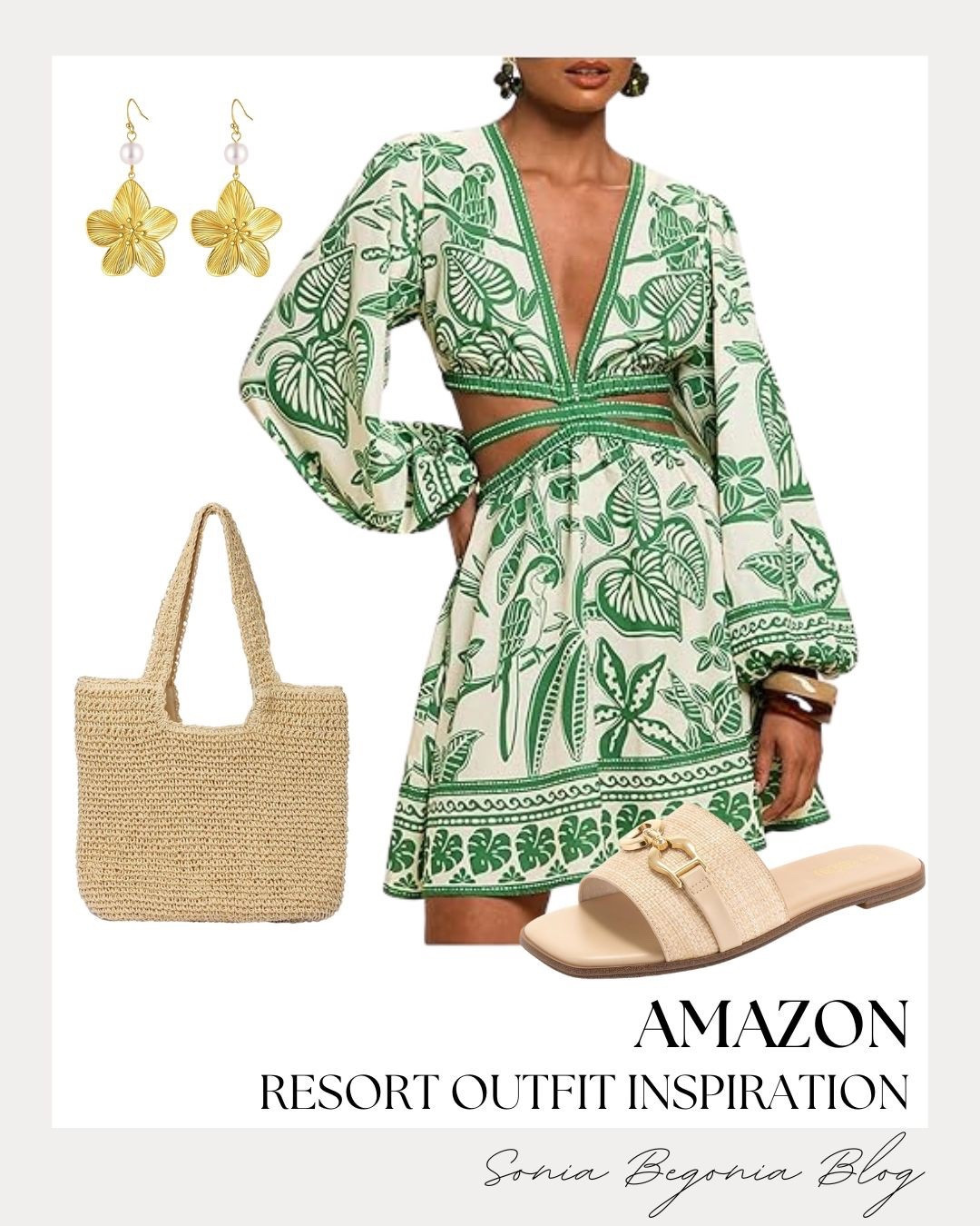 Vacation mode is officially on with this gorgeous green tropical print dress! The cut-out details and flowy sleeves give it such an effortless, beachy vibe. 🌴💚

I paired it with a woven tote and raffia slides for the ultimate resort-ready look. It’s comfortable, chic, and ready for the sunshine!

#AmazonResort #VacationStyle #SummerOutfits #AmazonFashion

#LTKootd #LTKTravel #LTKSeasonal
