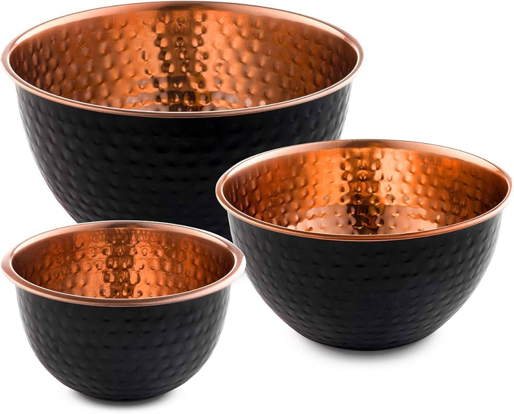 3 Pc Colleta Copper Mixing Bowl - Luxurious Serving Bowl Set - Kitchen Prep Bowls - Hammer Gold | Amazon (US)