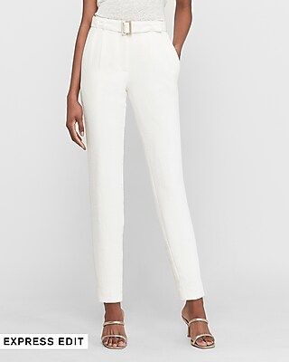 High Waisted Textured O-Ring Belted Ankle Pant White Women's 2 Short | Express
