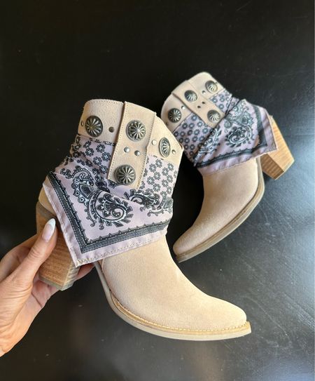 The cutest booties with a bandanna around the ankle. Can easily dress up or down and outfit and is great for festival season or a country concert. 

#LTKstyletip #LTKshoecrush #LTKbump