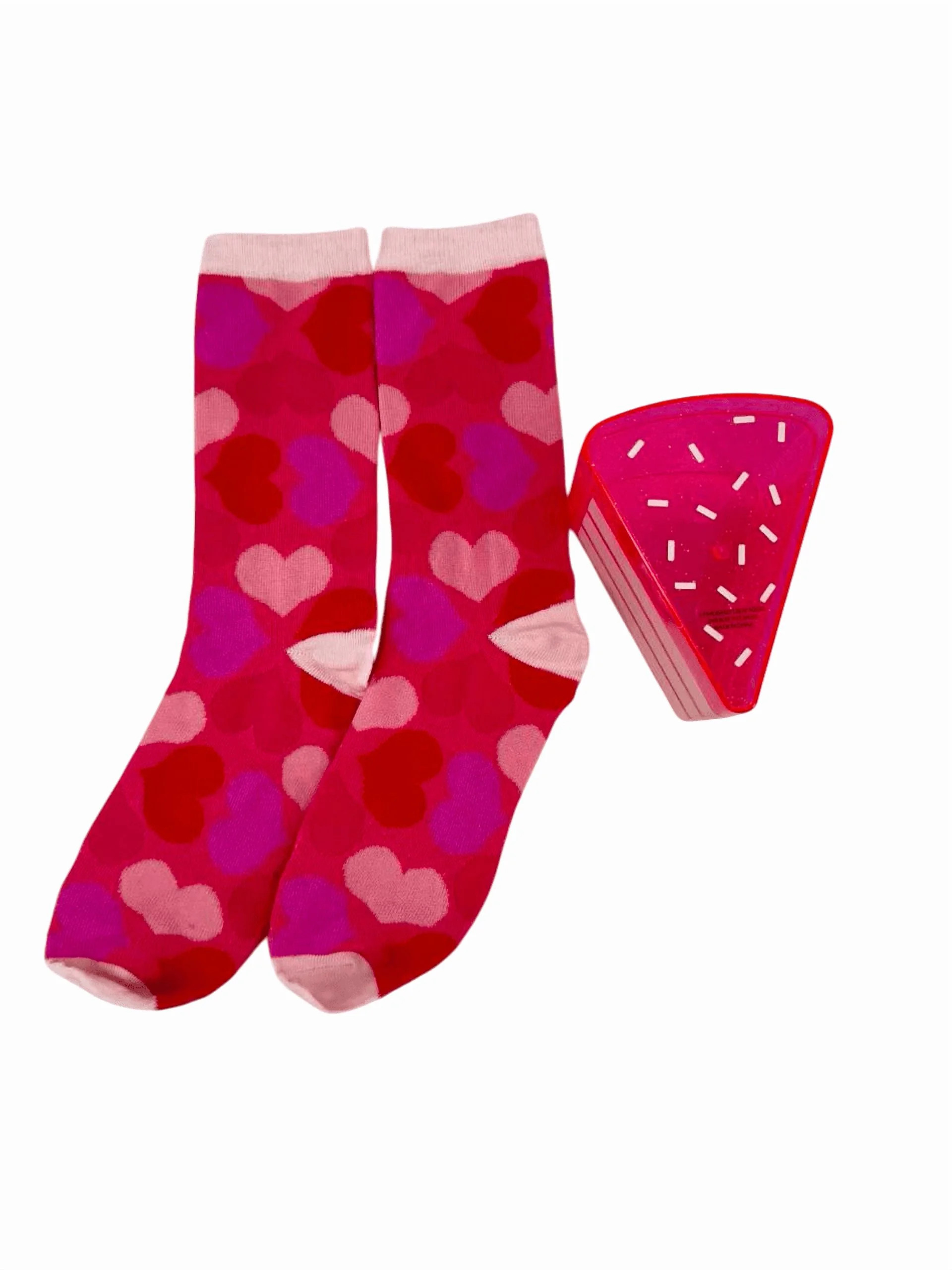 Heart Crew Socks with Cake Slice Container, One Size Fits Most, Pink and Red, Valentine's Day by ... | Walmart (US)