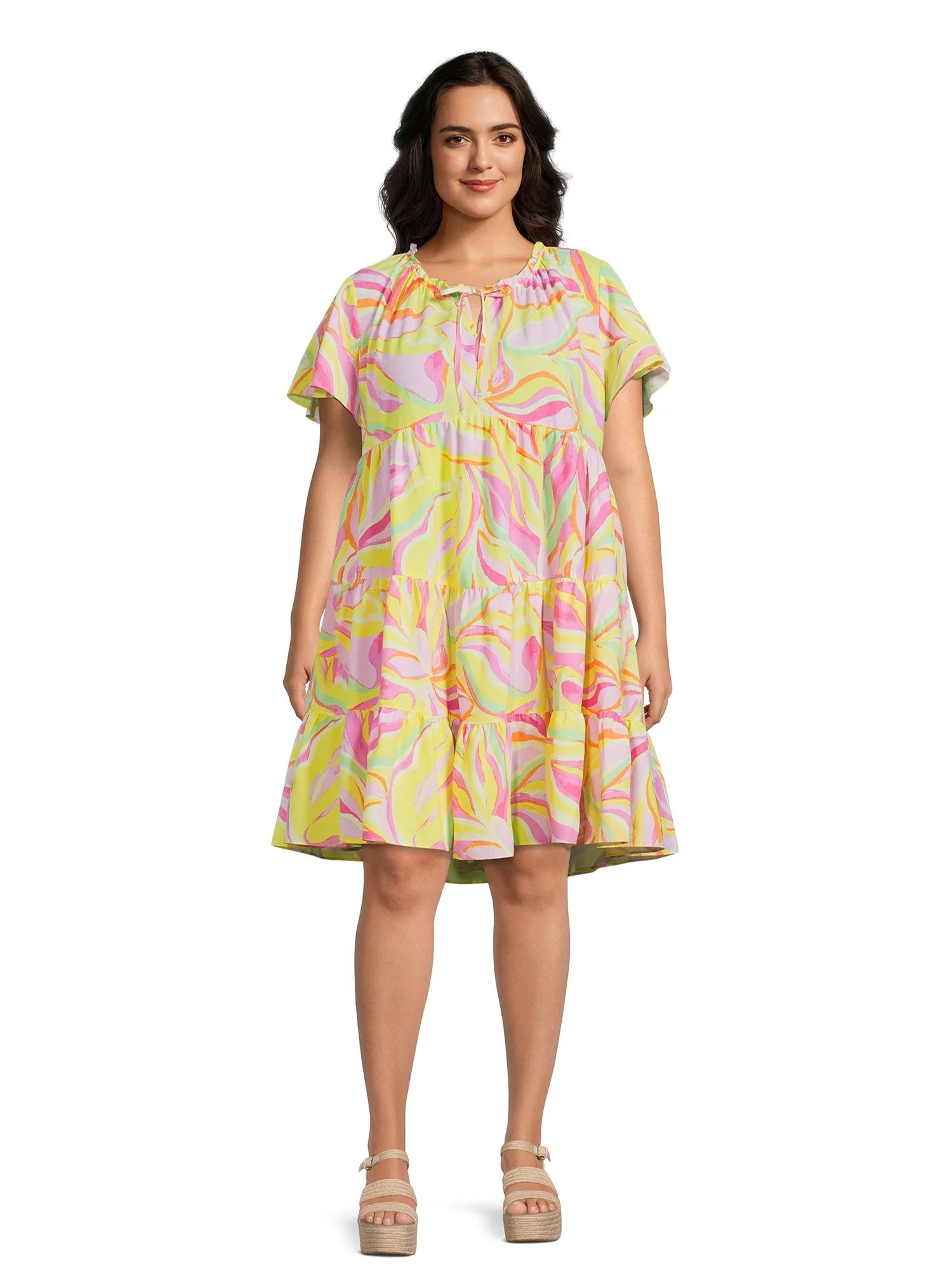 Terra & Sky Women’s Plus Size Tiered Tie Neck Dress | Walmart (US)