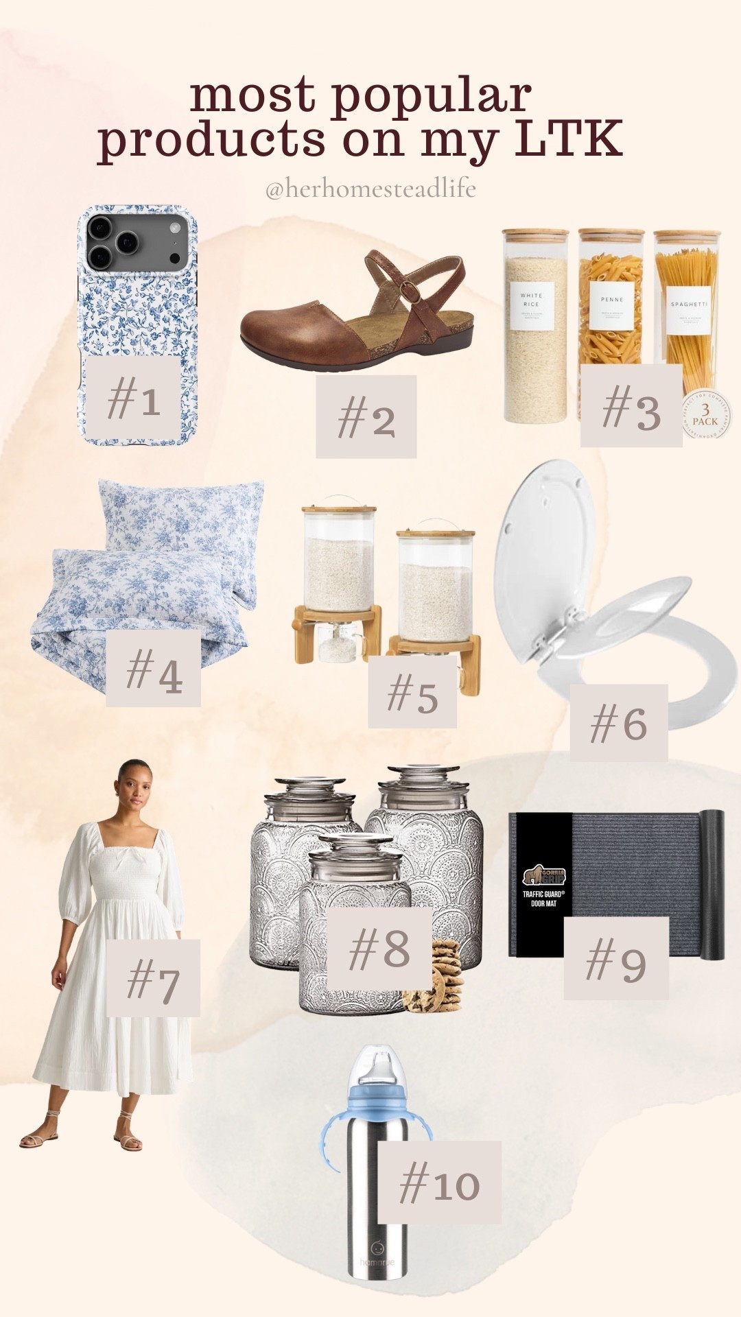 Most popular products on my LTK this week!

Floral cottage phone case | barefoot Mary Jane shoes | pantry organization | glass cookie jars | toddler potty seat | cotton dress | white dress | outdoor mat for shoes | stainless steel baby bottle 