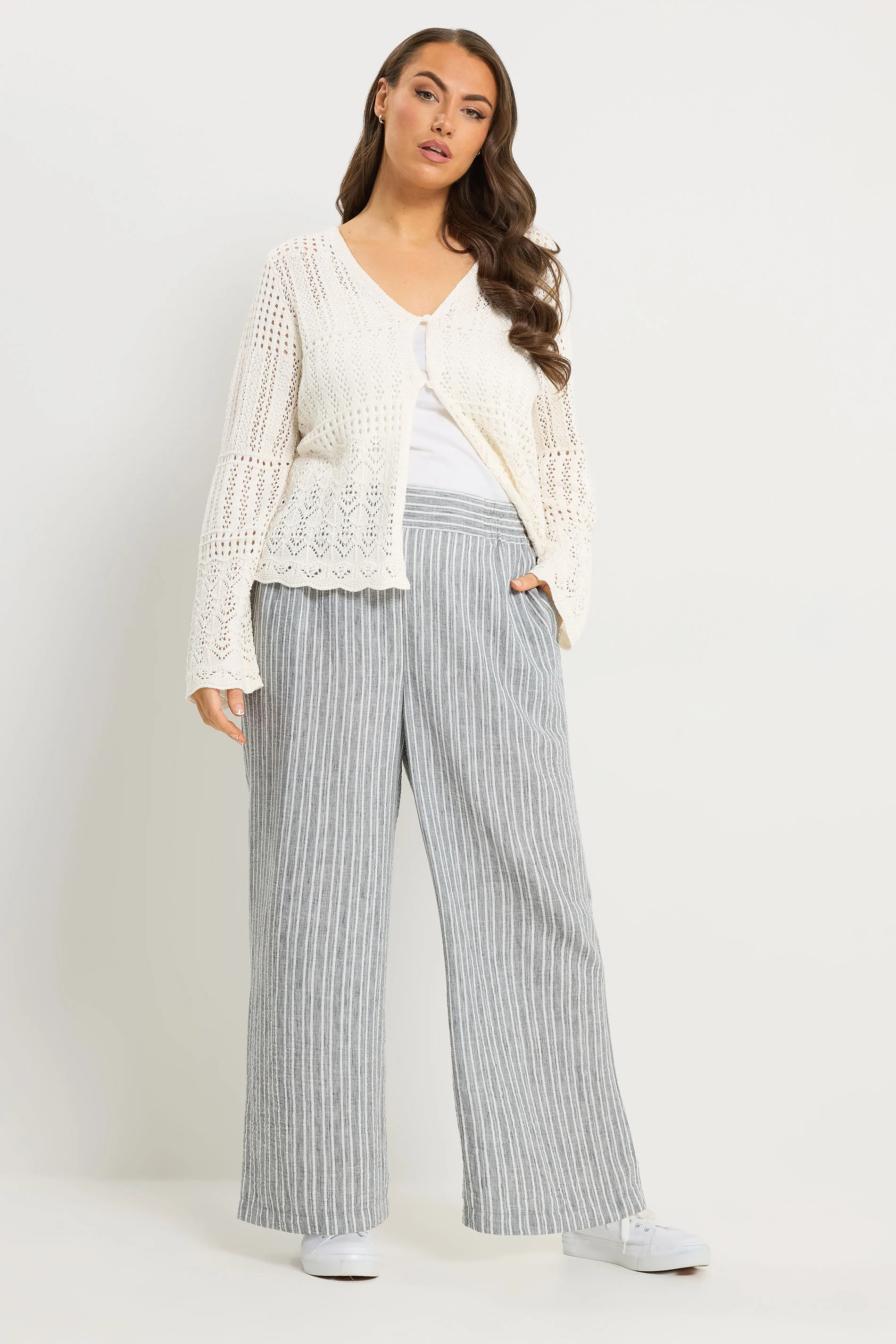 YOURS Plus Size Ivory White Pointelle Knitted Cardigan | Yours Clothing UK