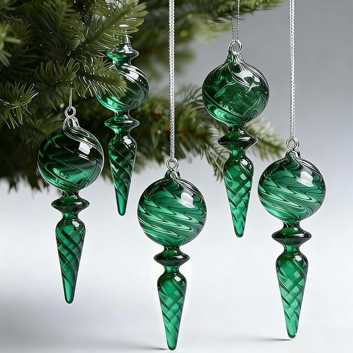 6PCS 6-Inch Hand-Blown Glass Finial Christmas Tree Hanging Ornaments -Large Elegant Clear Glass V... | Amazon (US)