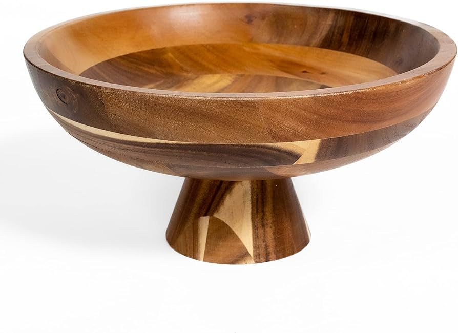 MOXY BARE Wooden Fruit Bowl for Kitchen Counter | Wood Bowl for Décor | Decorative Pedestal Bowl... | Amazon (US)