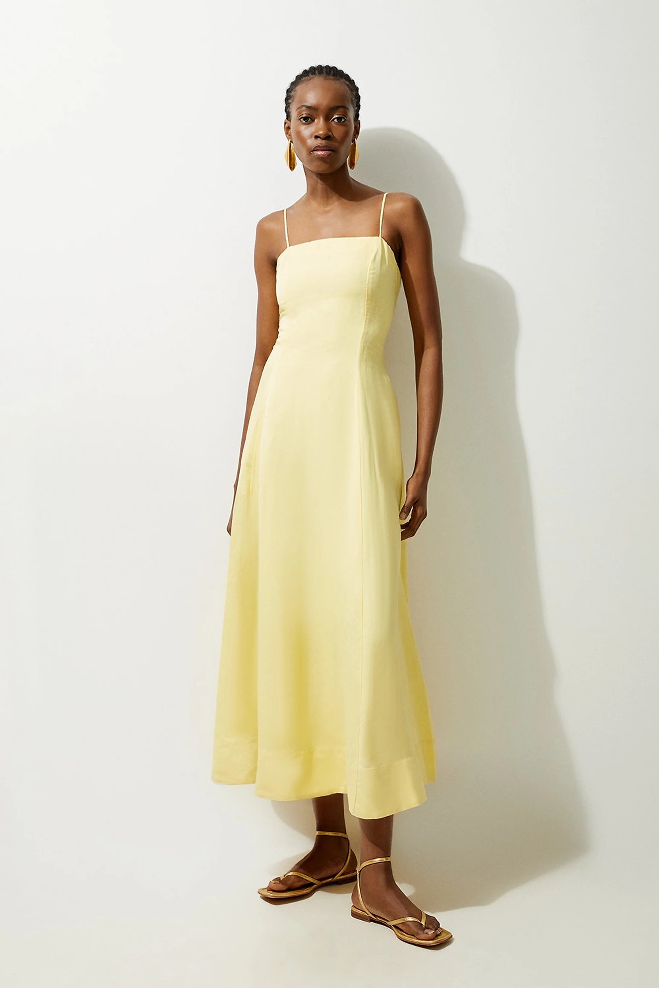 Viscose Linen Woven Strappy Maxi Dress | Karen Millen UK + IE + DE + NL