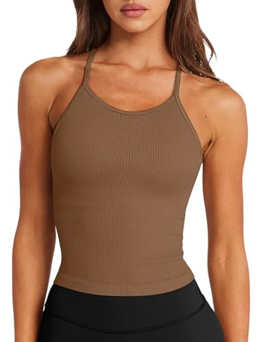 LASLULU Womens Sports Bra Seamless Long Crop Tank Racer Back Spaghetti Strap Workout Yoga Bra Pad... | Amazon (US)