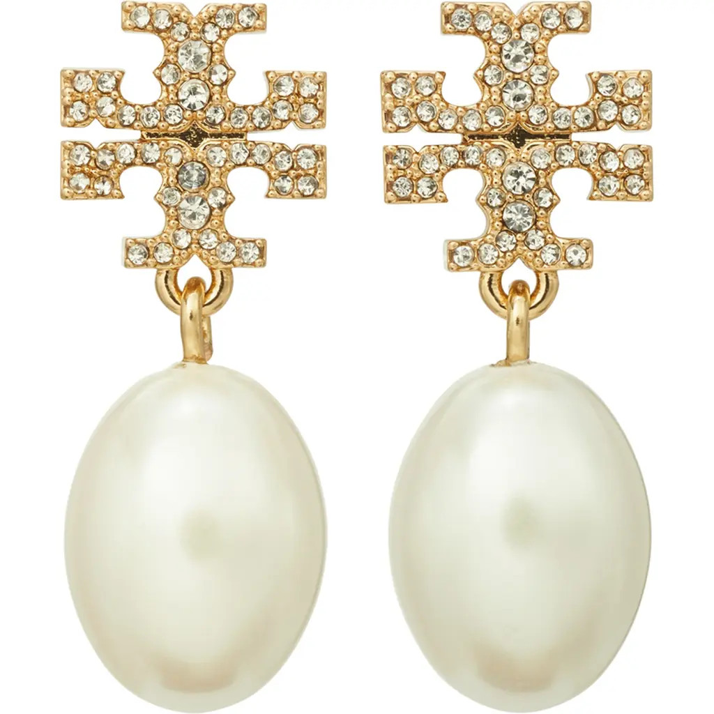 Tory Burch Moondance Pearl and Pavé Drop Earrings in Tory Gold /Pearl at Nordstrom | Nordstrom
