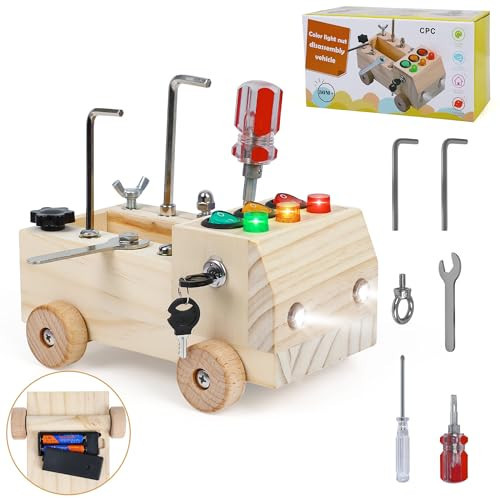 DIY Educational Toy LED Light Wood Car Play Anytime, Anywhere Wooden Sensory Montessori Toys for 3+ Year Old,Kids Sensory Toys,Light Switch Toys,Wooden Cars Toys Construction Tools Gifts for Kids | Amazon (US)