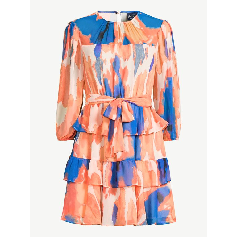 Scoop Women's Tiered Mini Dress with Elbow Length Sleeves | Walmart (US)