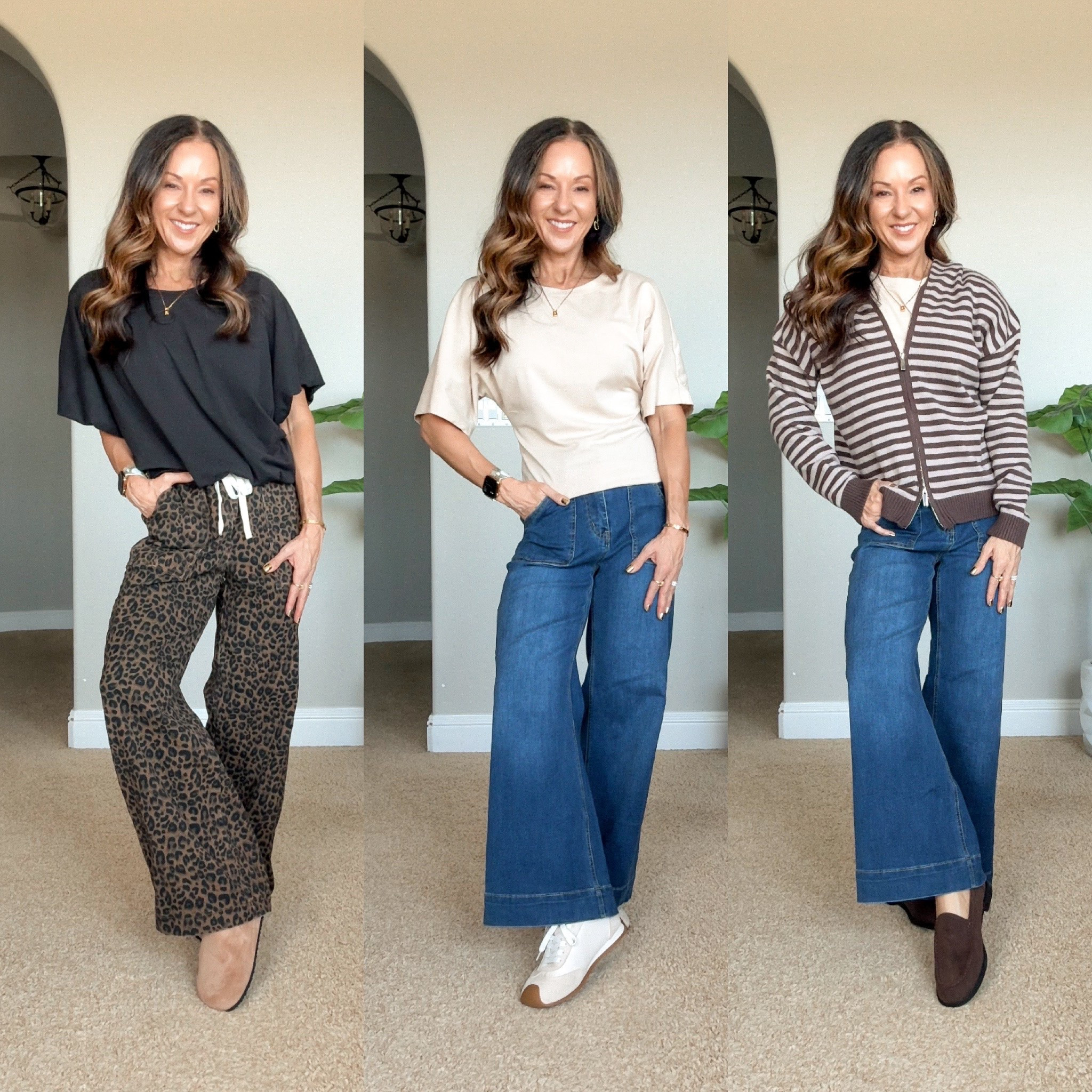 Fall outfit ideas. Jeans size 2, tops all XS. For ref: I'm 5'1", 106lbs. For shoes, I'm wear a 7 or 7.5.  Sneakers are a 7.5, loafers 7.5, slip on clogs 7.

#LTKOver40 #LTKSaleAlert