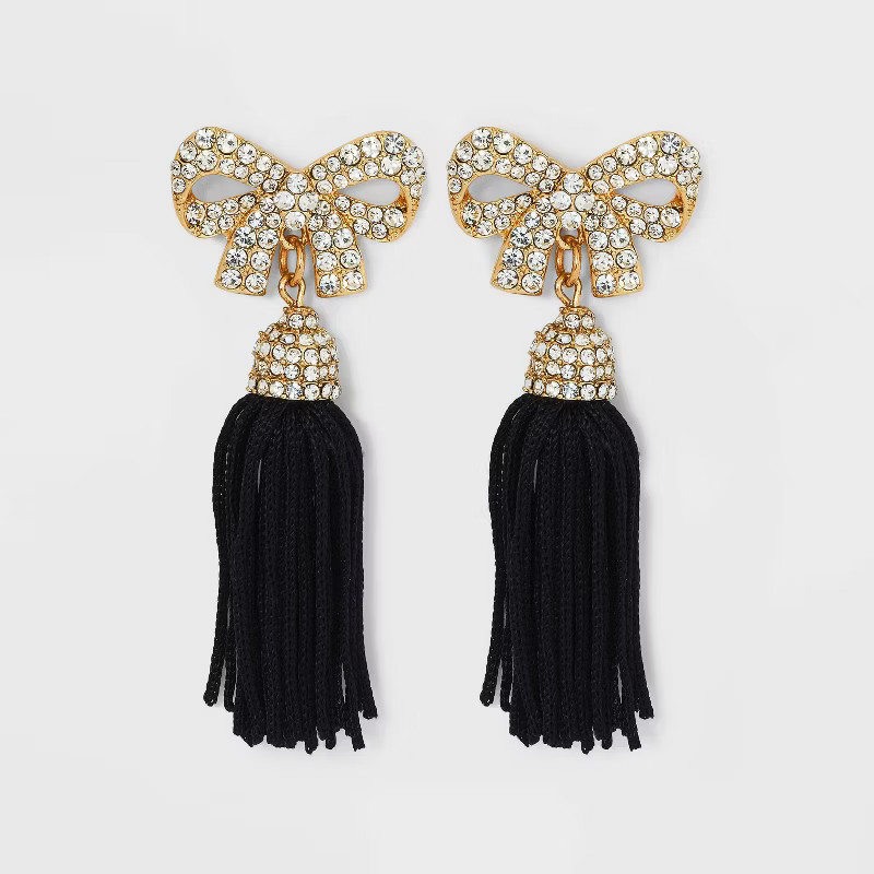 SUGARFIX by BaubleBar Bow Tassel Drop Statement Earrings - Black | Target
