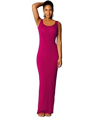 YMING Womens Summer Sleeveless Maxi Dress Sexy Tank Sundress Solid Color Club Dresses | Amazon (US)