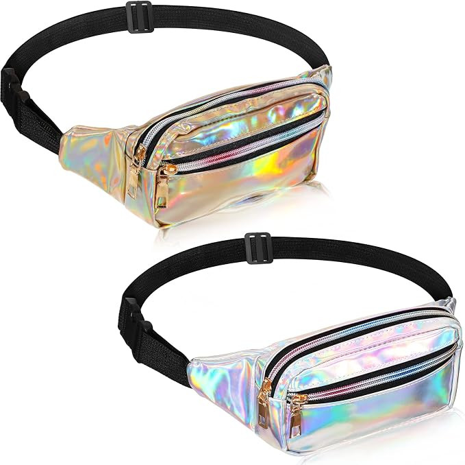 2 Pieces Fanny Pack Shiny Holographic Waist Bags Waterproof Neon Fanny Packs for Women Festival P... | Amazon (US)