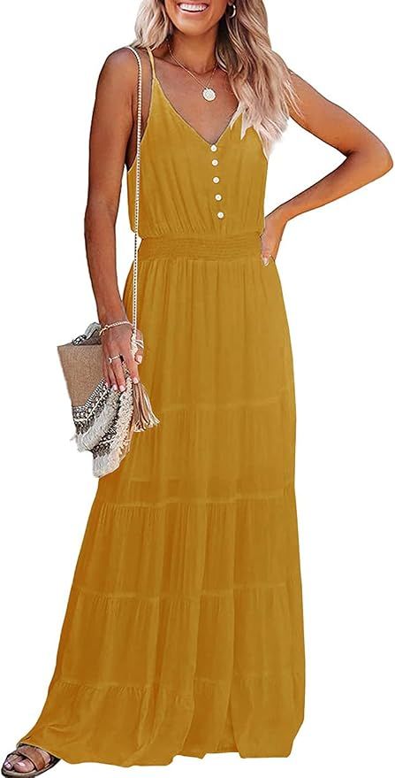 PRETTYGARDEN Women's Casual Summer Dress Spaghetti Strap Sleeveless High Waist Beach Long Maxi Su... | Amazon (US)