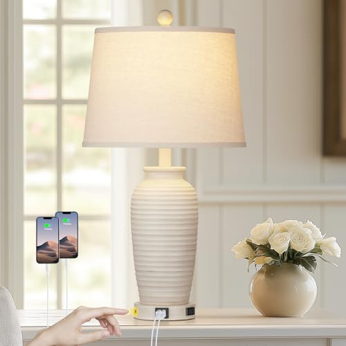 CINSARY 25" Farmhouse Jar Table Lamps, 3 Way Touch Control Rustic Bedside Lamps with USB A+C Ports & AC Outlet, Pot Nightstand Lamps for Bedroom Living Room (LED Bulbs Included) | Amazon (CA)