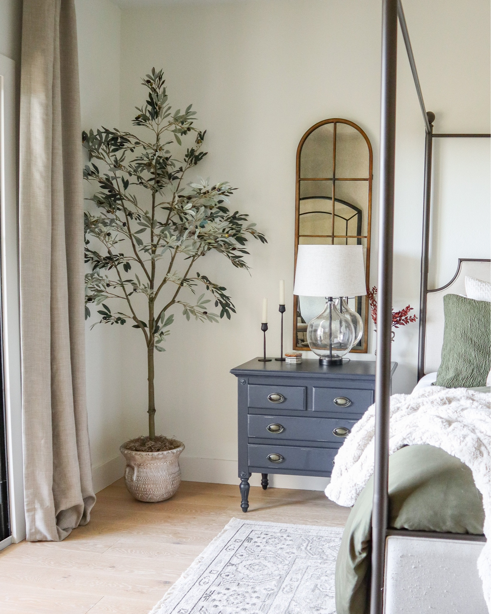 Bedroom corner and nightstand decor! Our faux olive tree is the 84” size!

#LTKstyletip #LTKsalealert #LTKhome