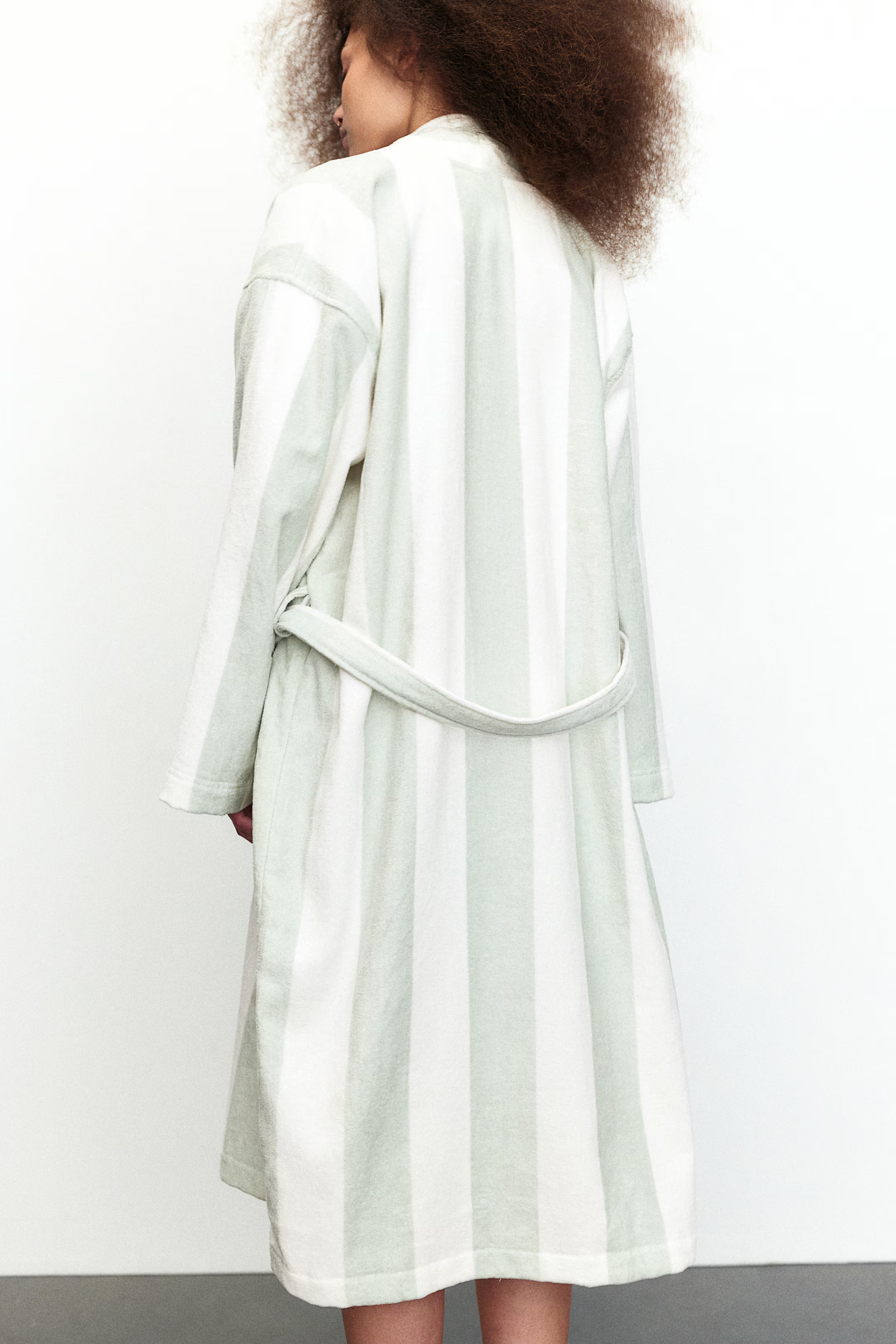 Striped cotton terry dressing gown - Light dusty green/Striped - Home All | H&M GB | H&M (UK, MY, IN, SG, PH, TW, HK)