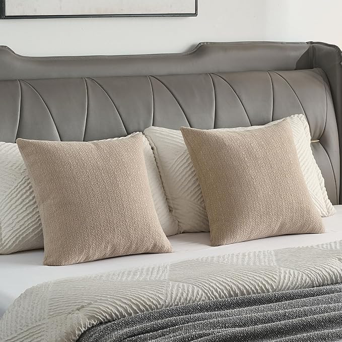 FUTEI Oatmeal Chenille Throw Pillow Covers 18x18 Inch Set of 2,Luxuriously Soft Argyle Textured C... | Amazon (US)