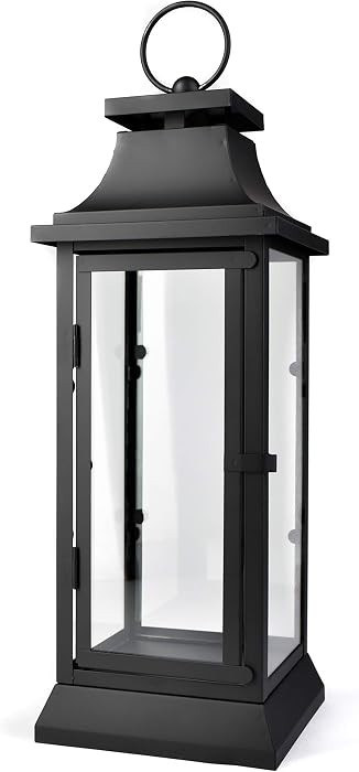 Serene Spaces Living Black Metal Hurricane Lantern with Clear Glass – 15" Tall, 5" Square. Versatile Hanging/Tabletop Candle Holder for Weddings, Parties, Indoor & Outdoor Home décor. | Amazon (US)
