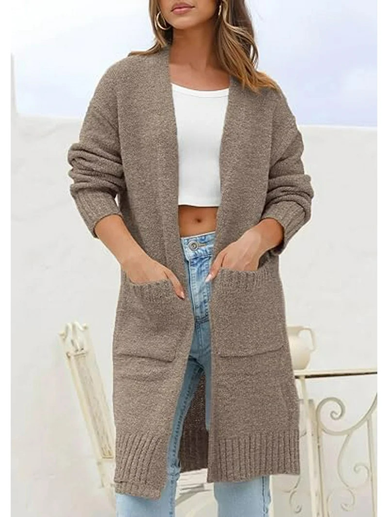 PRETTYGARDEN Fall Long Sleeve Cardigan Sweaters for Women Trendy Winter Open Front Loose Knitted ... | Walmart (US)