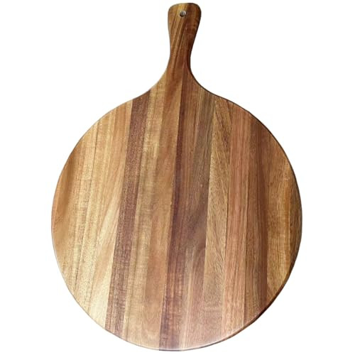 Acacia Wood Round Cutting Board with Handle - Wooden Charcuterie Board, Versatile Cutting Serving Board for Pizza, Bread, Cheese, Vegetables, and Kitchen Decor, 16"x12" | Amazon (US)