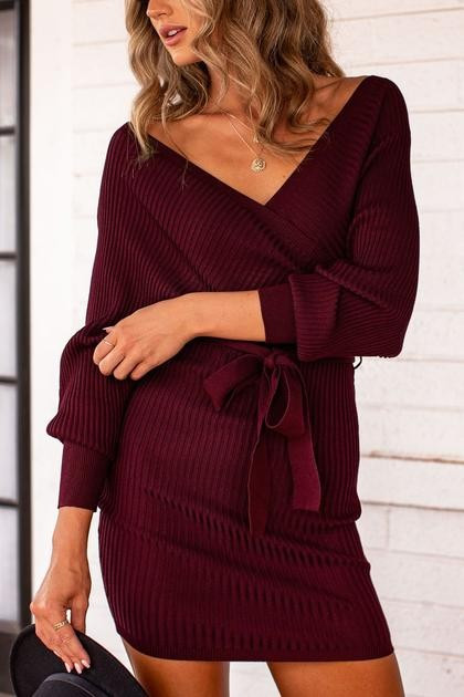 Culver Wine Ribbed Wrap Dress | Shop Priceless