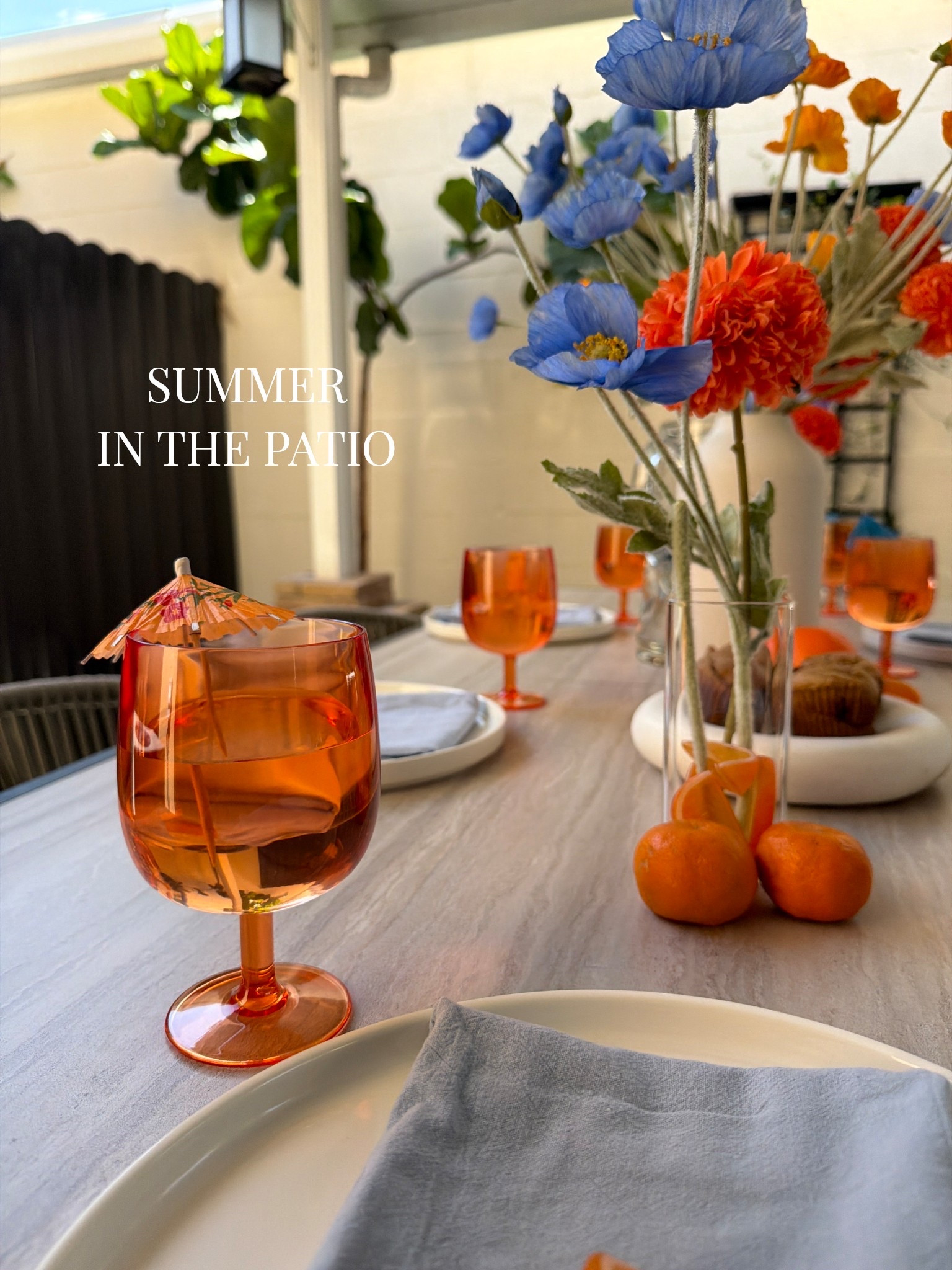 Summer patio dining tablescape 🍊🩵 #patioseason #summer #tablescape #dinnerware #patio #amazon 

#LTKSeasonal #LTKHome