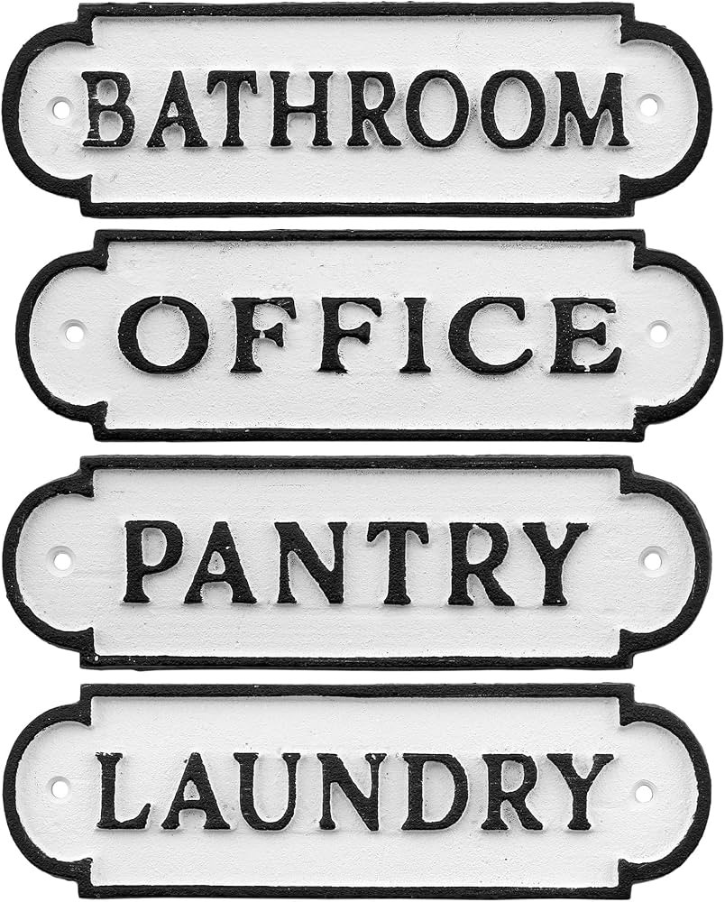 AuldHome Farmhouse Decor Metal Signs, Set of 4 Decorative Cast Iron Door Room Plaques with "Pantr... | Amazon (US)