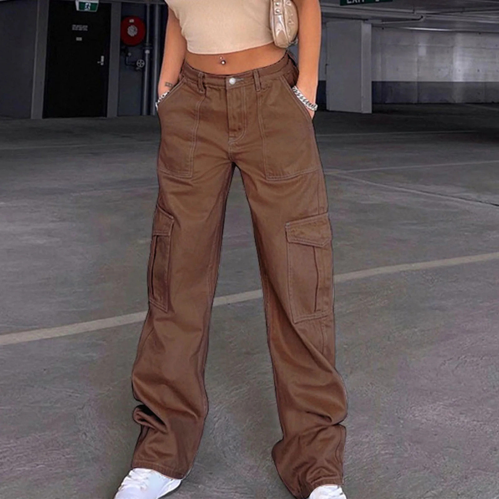 Tuphregyow Women's Straight Leg Cargo Pants Clearance Home Classic New Style High Waist Relaxed T... | Walmart (US)