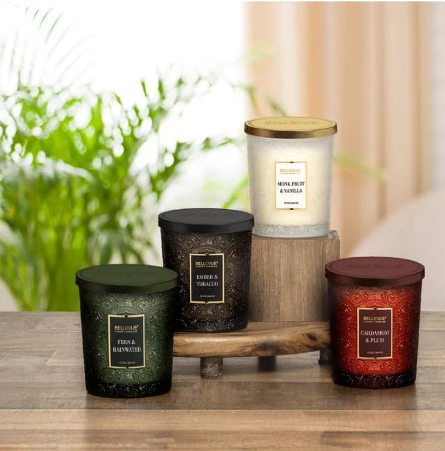 Bellevue Luxury Candles Embossed Glass 12 oz Pack 4 | Amazon (US)