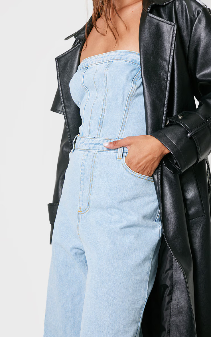 Light Blue Wash Bandeau Denim Jumpsuit | PrettyLittleThing US