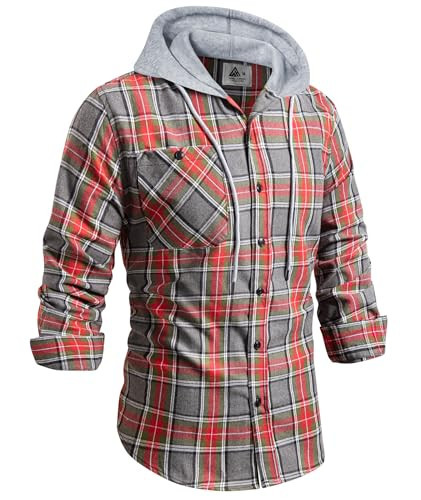 Mens Flannel Hooded Shirt Long Sleeve Plaid Casual Button Down Shirt Plaid Checkered Casual Long Sleeve Classic Shacket | Amazon (US)