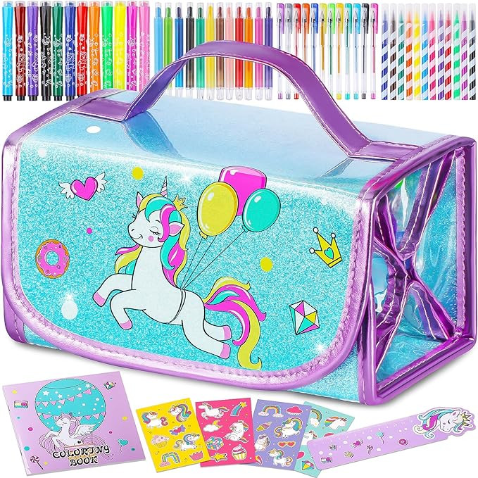 Washable Markers Set with Glitter Unicorn Pencil Case, Art Supplies for Kids Ages 4 5 6 7 8 Years... | Amazon (US)