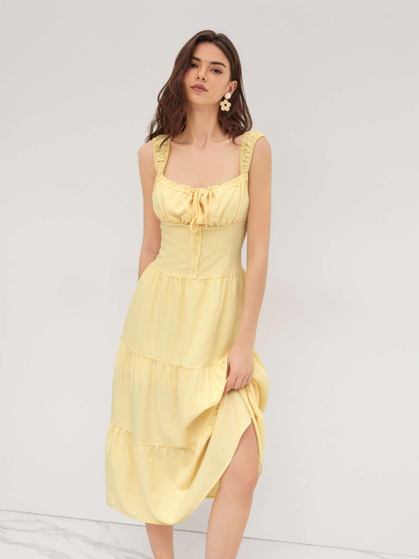 Square Neck Check Tiered Ruffle Maxi Dress | Cider