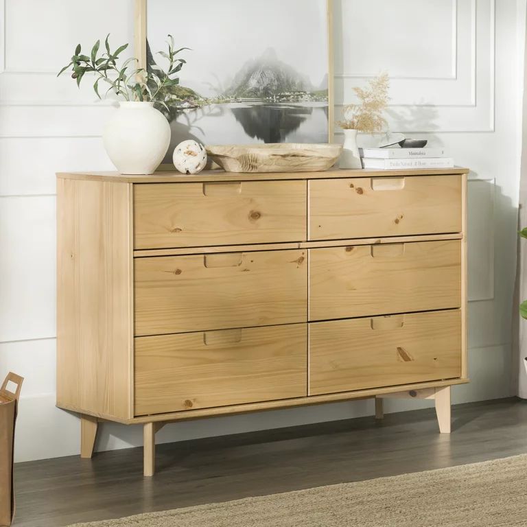 Walker Edison 6 - Drawer Groove Handle Solid Wood Dresser – Natural Pine | Walmart (US)