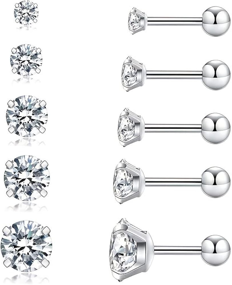 1pcs Earring Inlaid Cartilage Earring Stud Hypoallergenic Cubic Zirconia Barbell Earring Stainles... | Amazon (US)