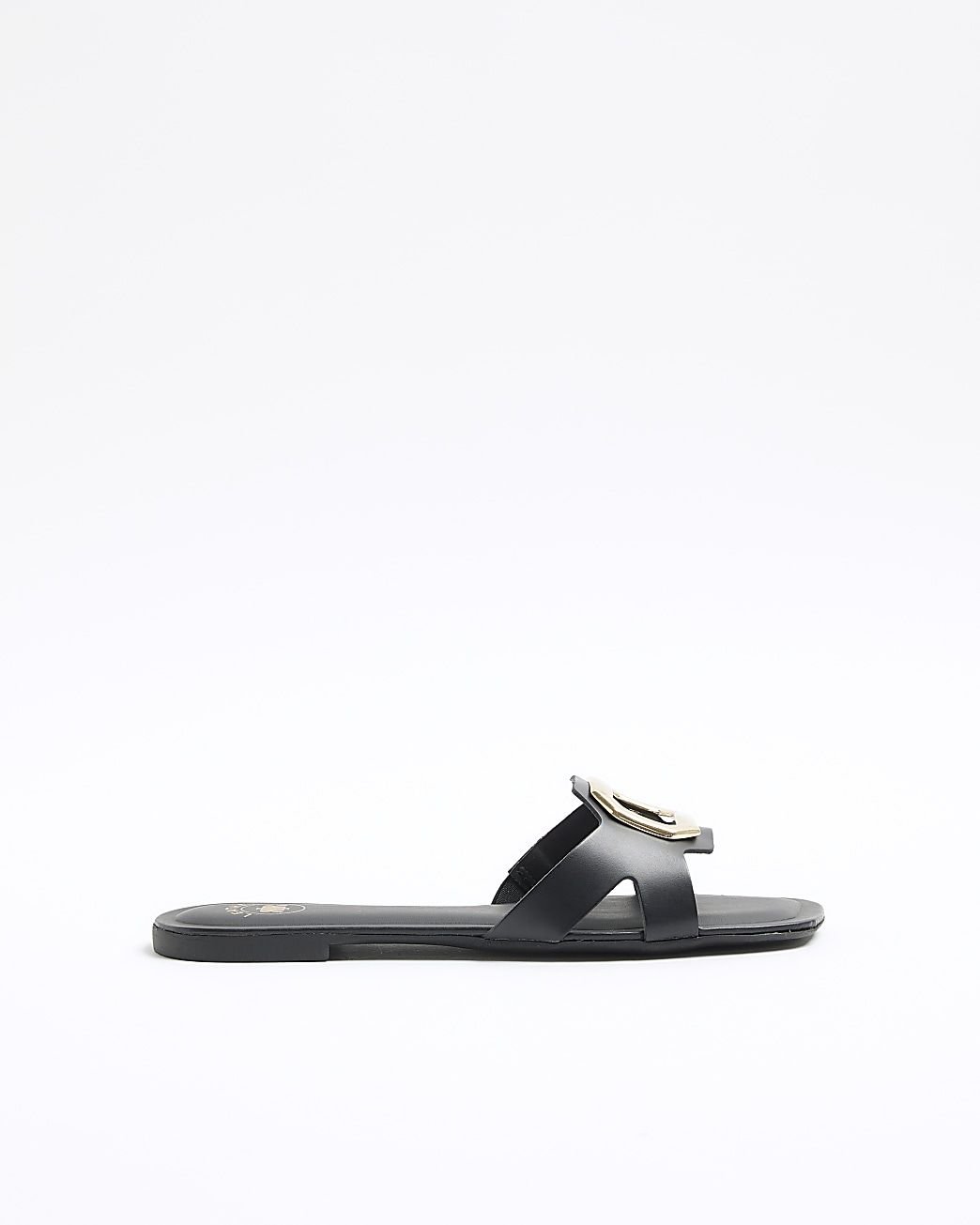 Black leather mule flat sandals | River Island (UK & IE)