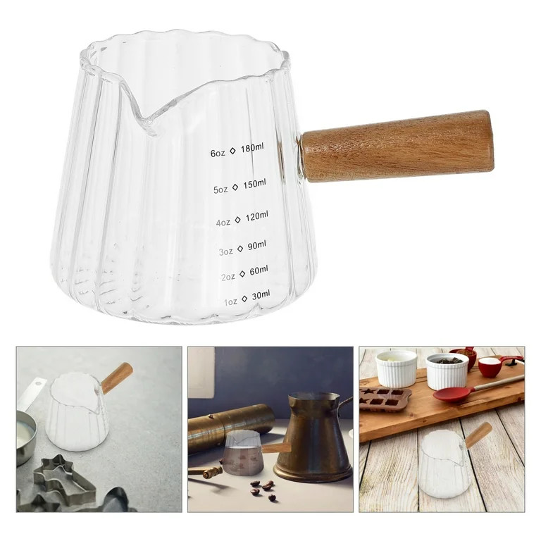 Glass Milk Pitcher Wooden Handle Cream Pitcher Coffee Milk Container Glass Creamer Pitcher | Walmart (US)