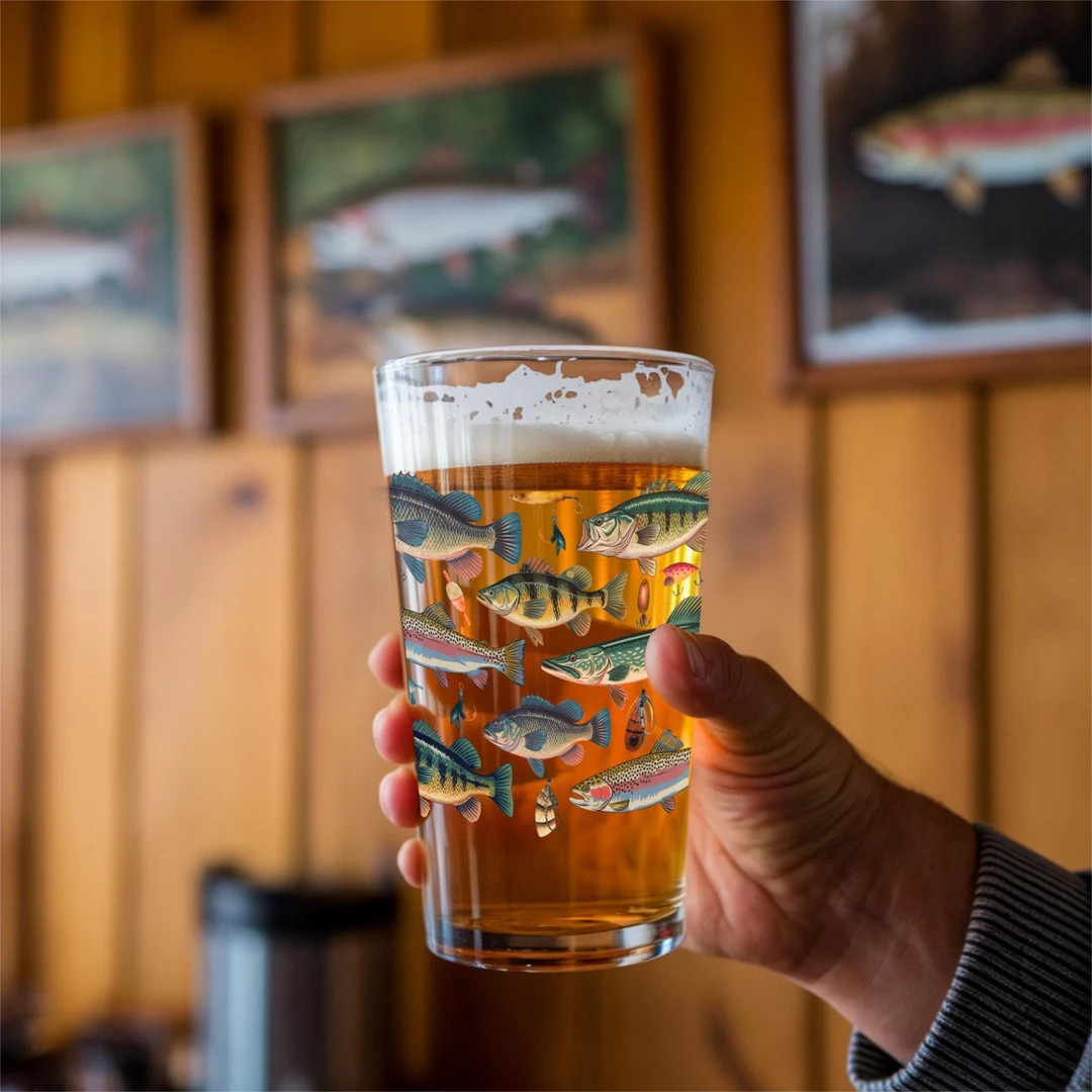 Colorful Beer Glass Fishing Pint Glass Fresh Water Fish Beer Glass Gift for Him Fly Fishing Gift ... | Etsy (US)